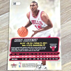 Ron Artest Basketball Card 2000 Fleer Ultra No. 32